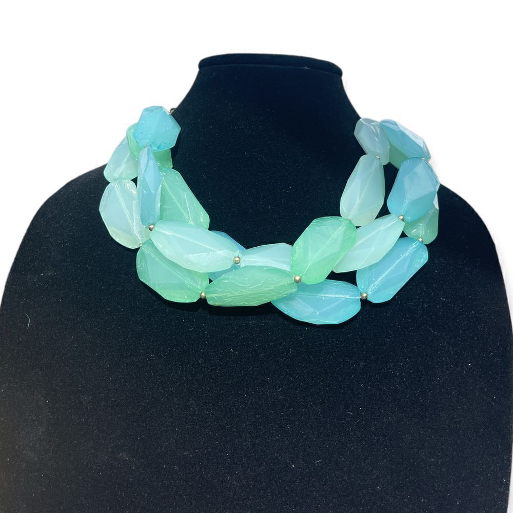 Seafoam Aqua Statement Necklace | Chunky Mint Green Blue Beaded 18”